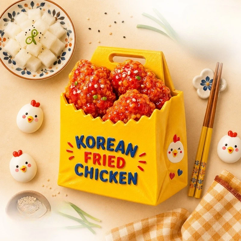 Korean Fried Chicken Bag Fridge Magnet - Savory 3D Food Souvenir Unique South Korean Gift for Travel & Fun Kitchen Decor