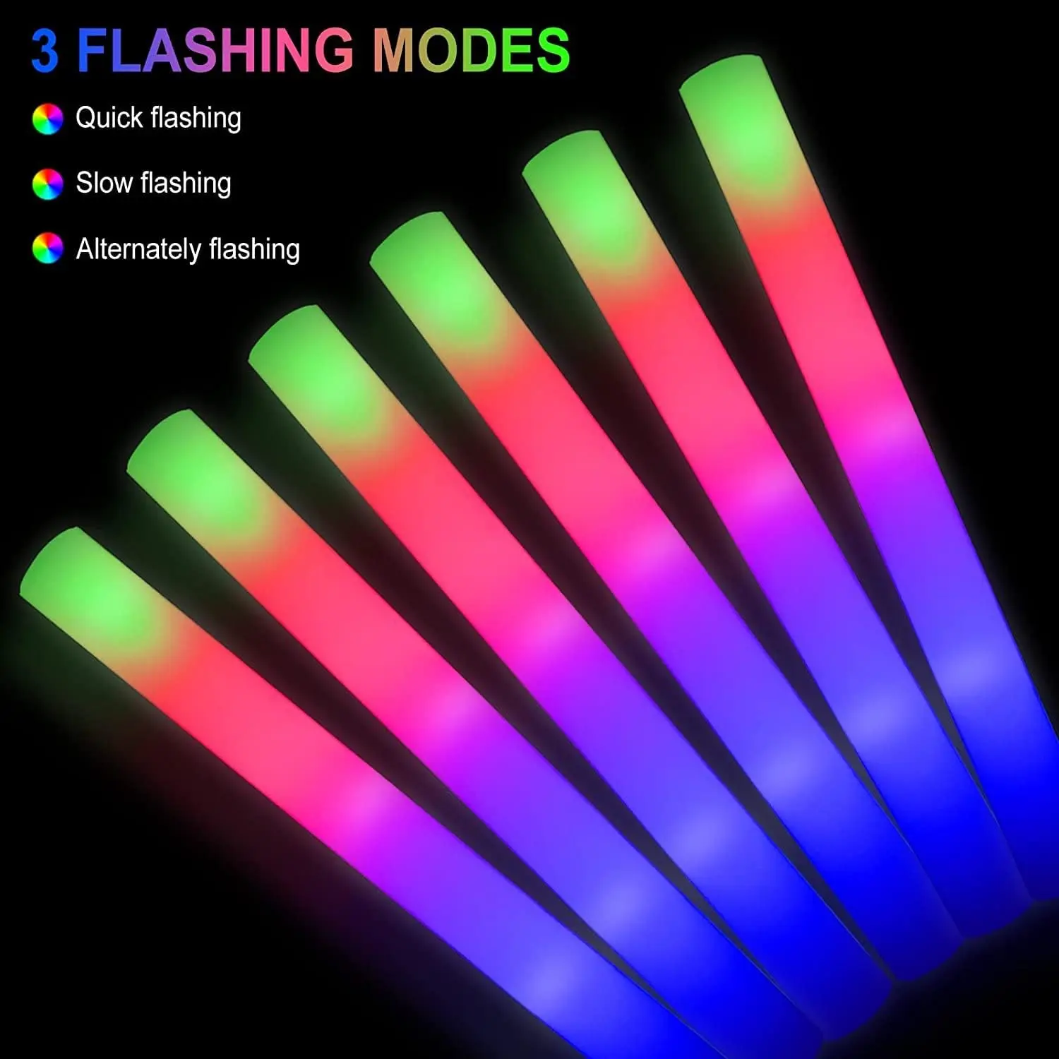 42PCS Glow Sticks Bulk,LED Foam Sticks 3 Modes Flashing Glow in the Dark Light up Party Favors Supplies for Birthday, Wedding