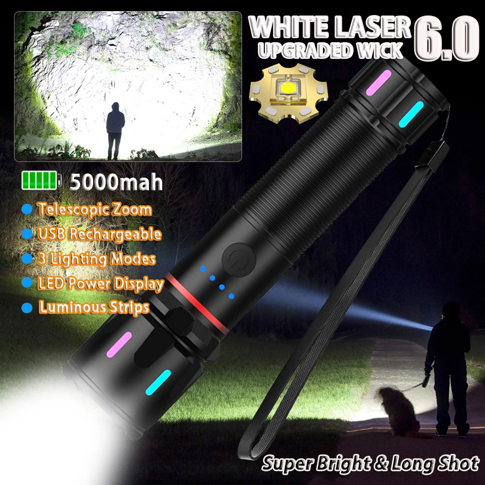 LED Rechargeable Flashlights High Lumens Super Bright Zoomable Fluorescent Flashlights Waterproof Powerful Flash Light