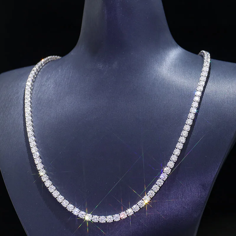 

Теннисное ожерелье из стерлингового серебра 925 пробы Provence с круглыми бриллиантами DEF диаметром 2 мм для женщин, блестящее ожерелье, ювелирные изделия в стиле хип-хоп