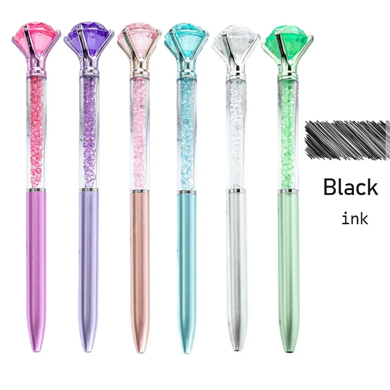 10Pcs/Lot Cute Large Diamond Ballpoint Pen Colored Crystal Neutral Oil Pen Blue Ink School Office Stationery Imitation Metal Rod