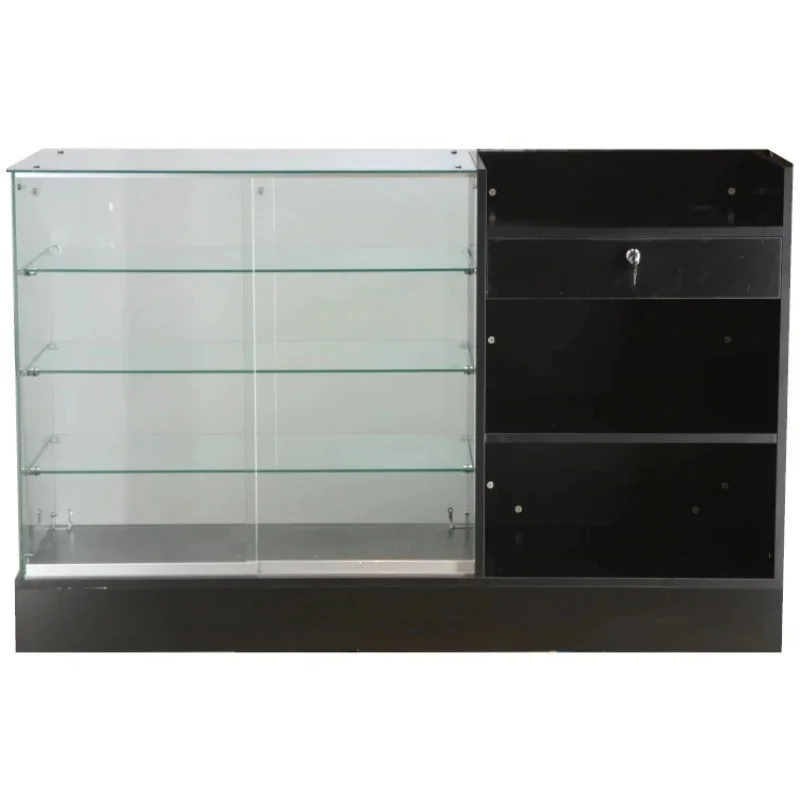 Custom. frameless glass display with cash register stand Wooden Structure With By Multi-function Cashier Counter Glass Show