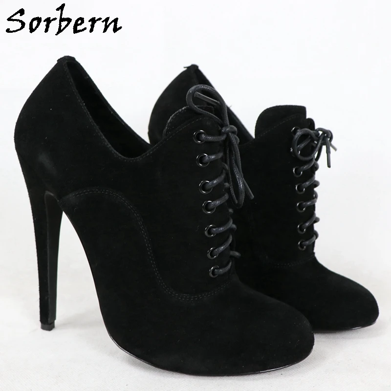 Sorbern Unisex Style Women Pump Shoes 15Cm High Heel Stilettos Lace Up Round Toe High Instep Customized Plus Size Up To Us17