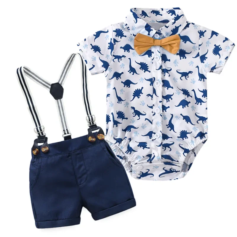 Baby Boy Clothes  Shark Outfit for  Summer Short Sleeve Romper with Suspender Shorts s First Birthday Photograph