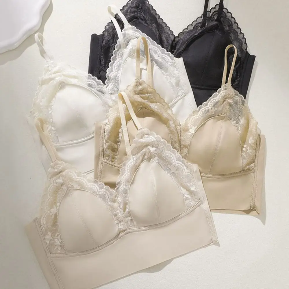 

Sweet Thin Lace Seamless Bra Mesh Flower Shockproof Wireless Bras Anti-sagging Deep V Underwear for Women Girls
