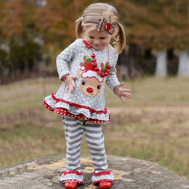 

Santa Claus Elk Baby Girls Clothing Sets Christmas Infant Toddler Menina Party Festival Spring Autumn Clothes Set Striped Pants