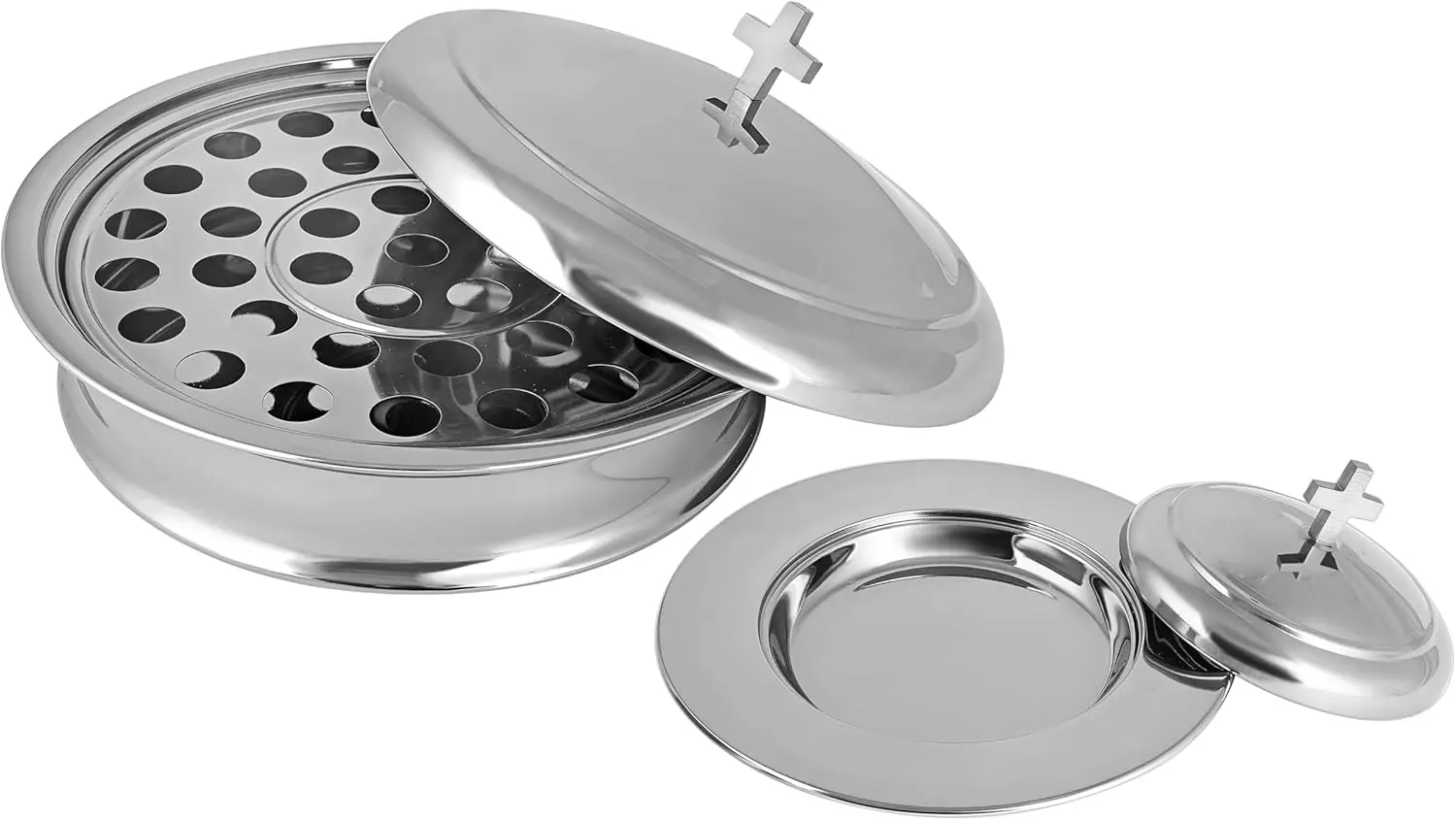 

Посуда для причастия | Священный штабелируемый поднос для причастия с крышкой и 1 тарелкой для хлеба с крышкой для церквей | Нержавеющая сталь - Шин