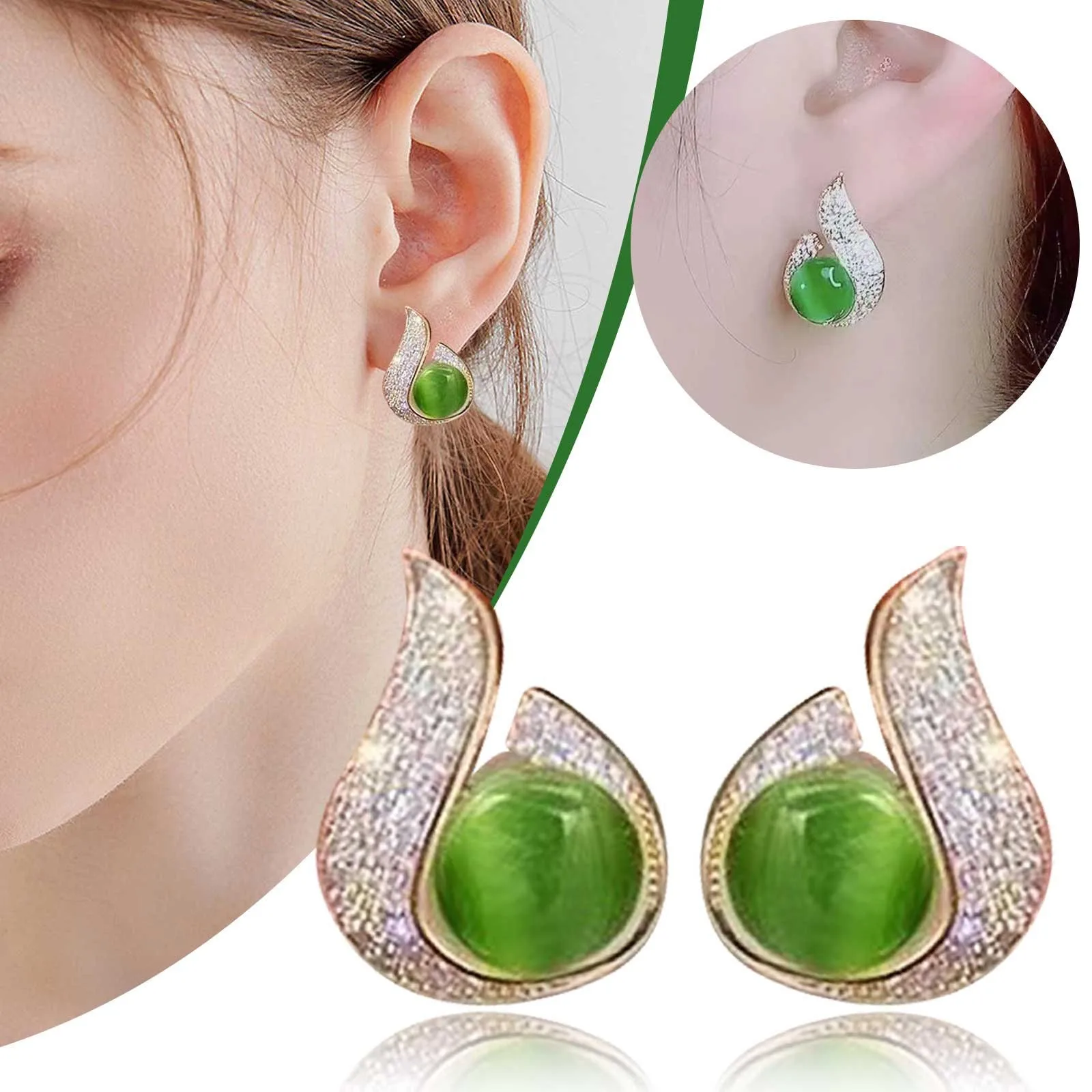 Cat Eye Stone Drop Earrings New Green Cat Eye Stone Earrings Fashion Versatile Elegant And Elegant Style Earrings Summer