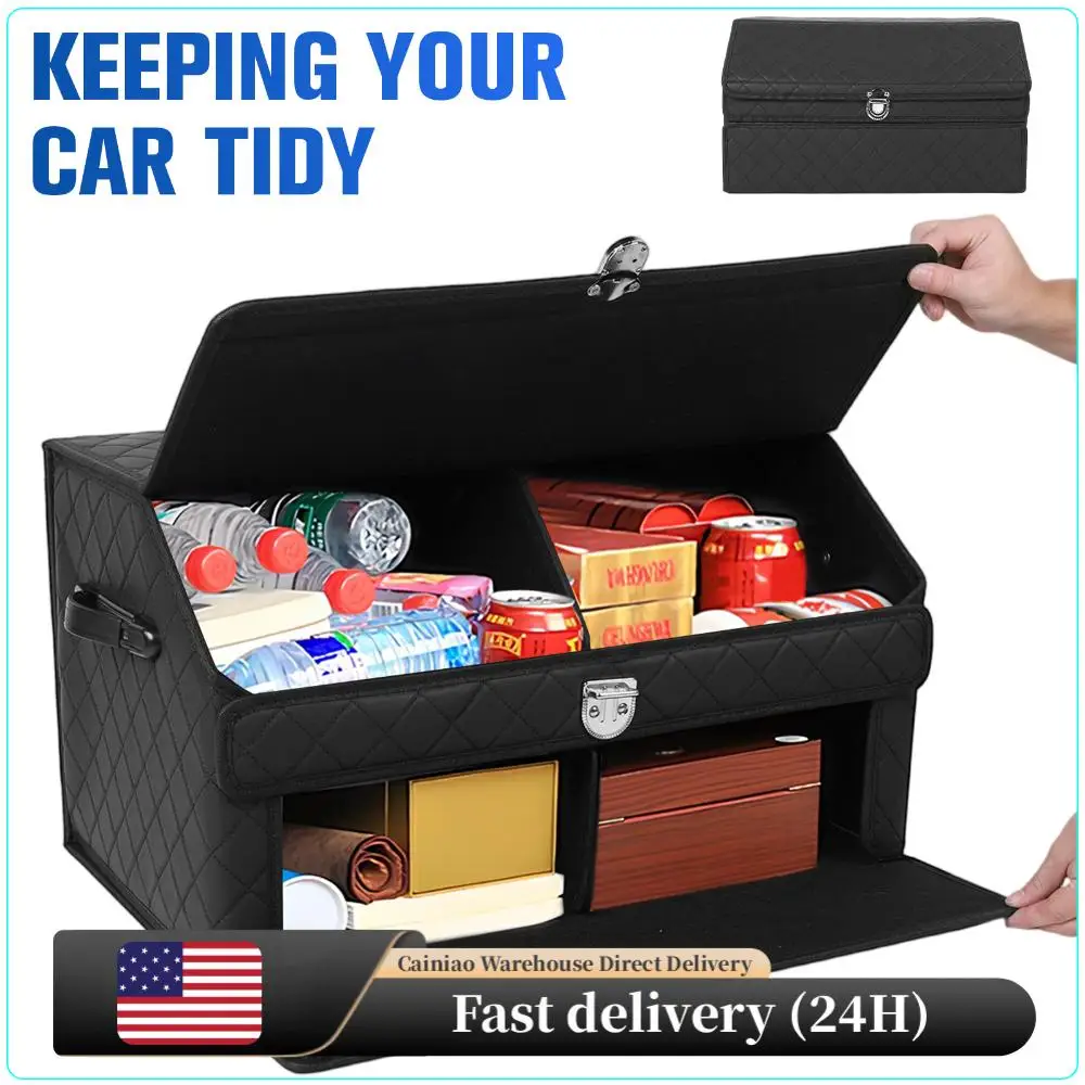 

Double-Layer Car Trunk Organizer Adjustable & Collapsible Cargo Box Multi Compartment Car Caddy Organizer for SUV Auto Truck Van