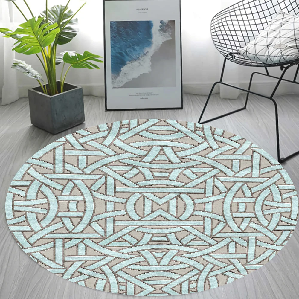 

CLOOCL Flannel Round Carpet Modern Structural Pattern 3D Print Flannel Floor Mat Rug Bedroom Living Room Chair Non-Slip Rugs