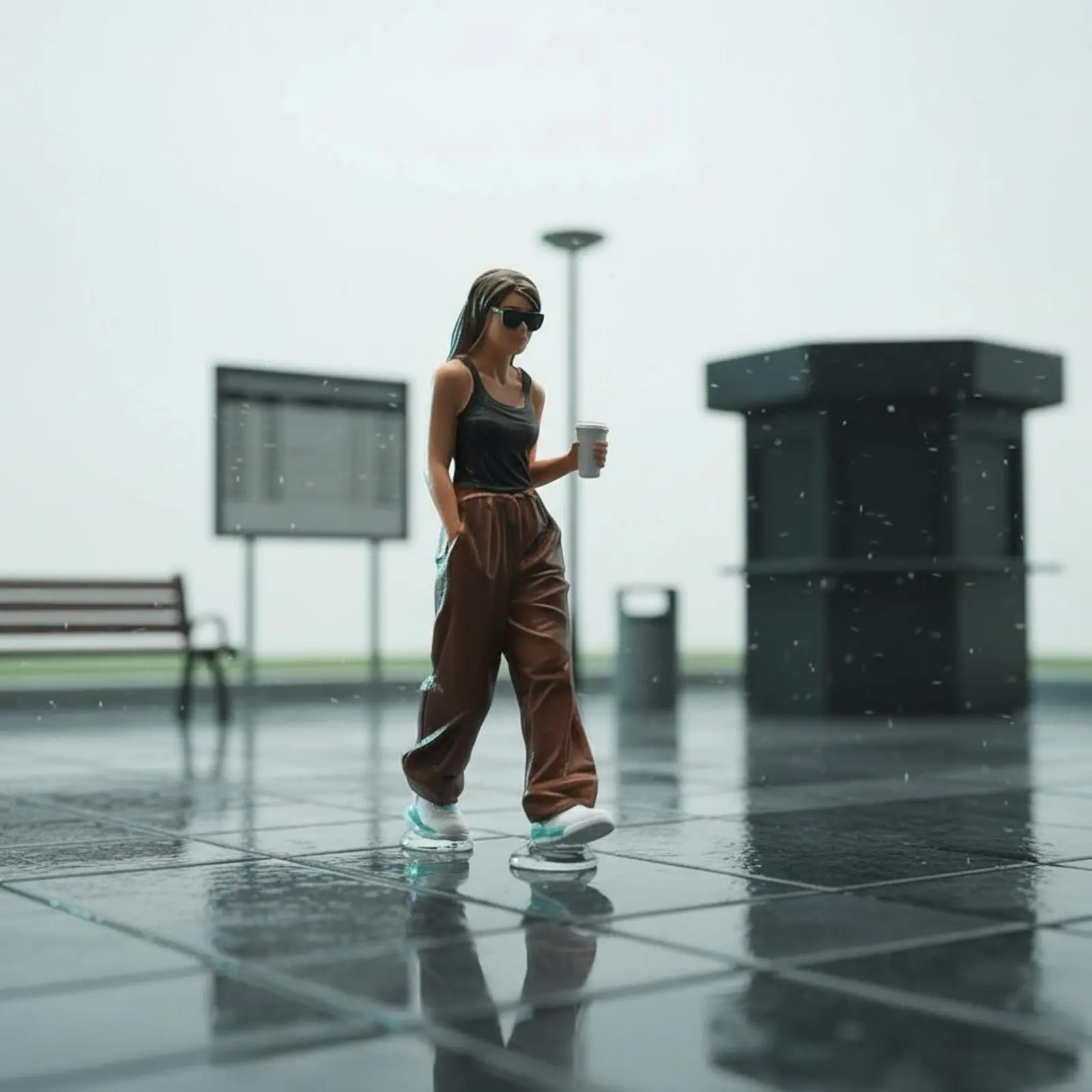 

Coffee Cup Woman Statue Collectible Walking Woman Figure Resin Lady Figurine Realistic Design Miniature Decor for Display Scene