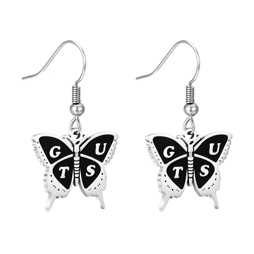 Pendiente con colgante de letras de mariposa gótica, gancho francés, moda, estilo Y2k, accesorios de joyería para niñas y amigos, regalo del Día de los inocentes