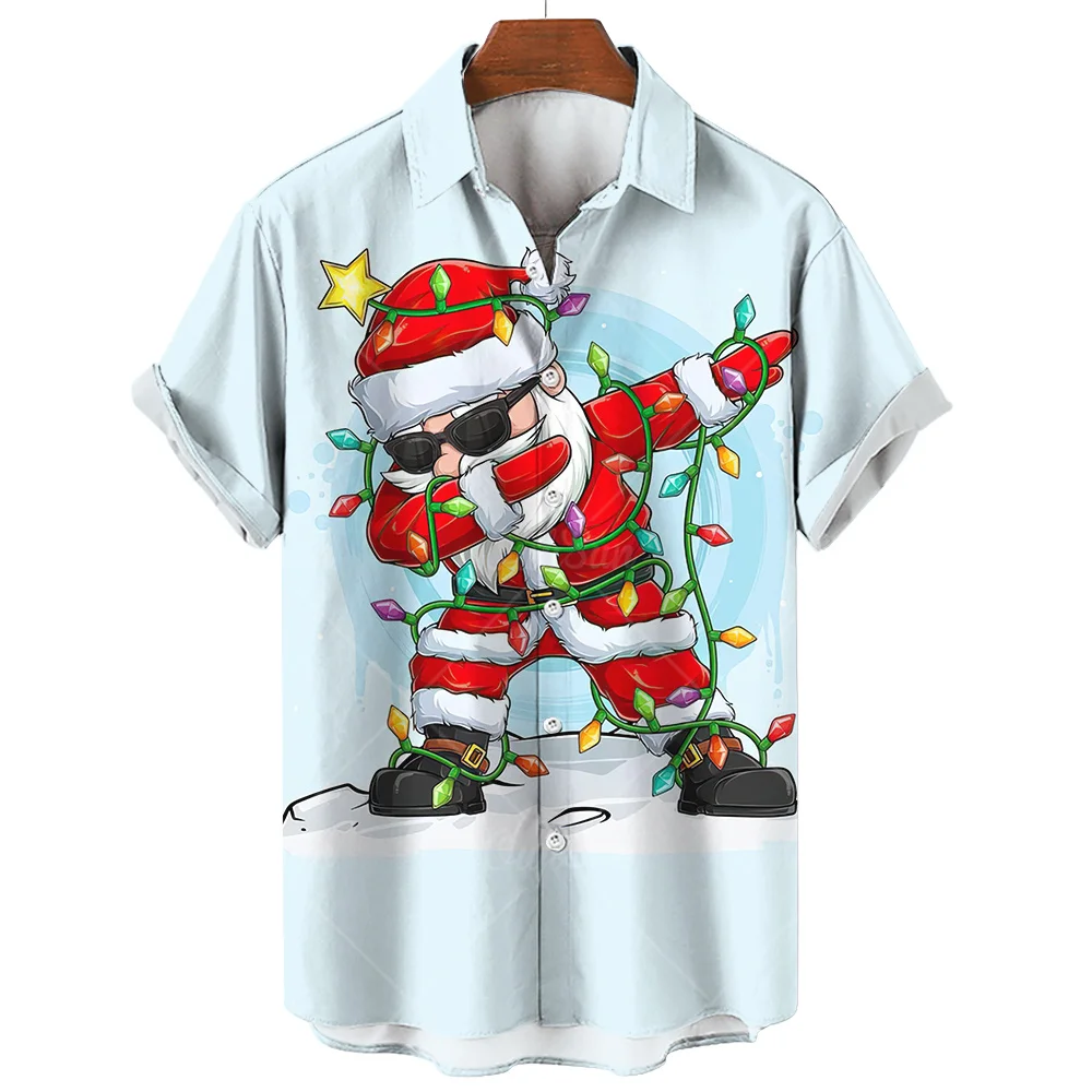 

Merry Christmas Shirts For Men Santa Claus Printed Short Sleeved Shirts Festival Casual Unisex Clothing Loose Oversized Shirts