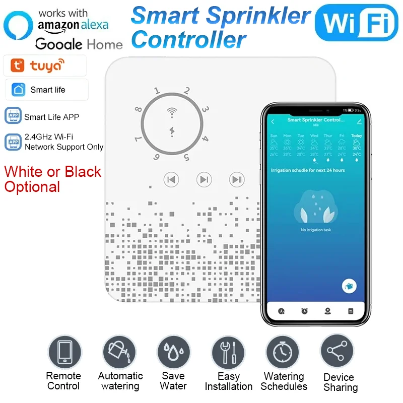 Tuya WiFi Sprinkler Controller Smart 8 Zone Irrigation Timer Remote Control Auto Watering Device for Alexa Google Smart Home