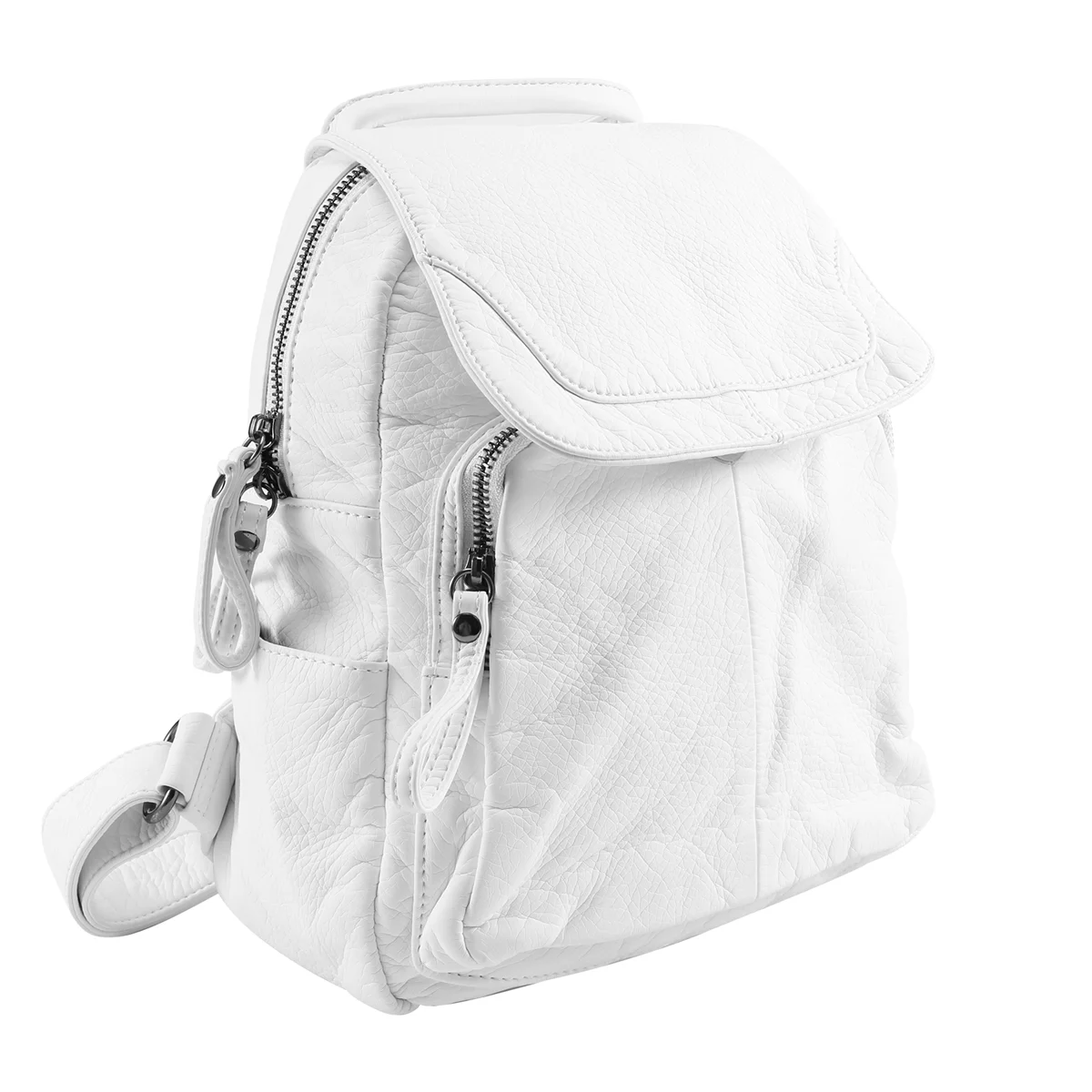 Women\'s Soft Leather Casual School Bag Washed Leather Backpack Girl Travel Small School Bag-White