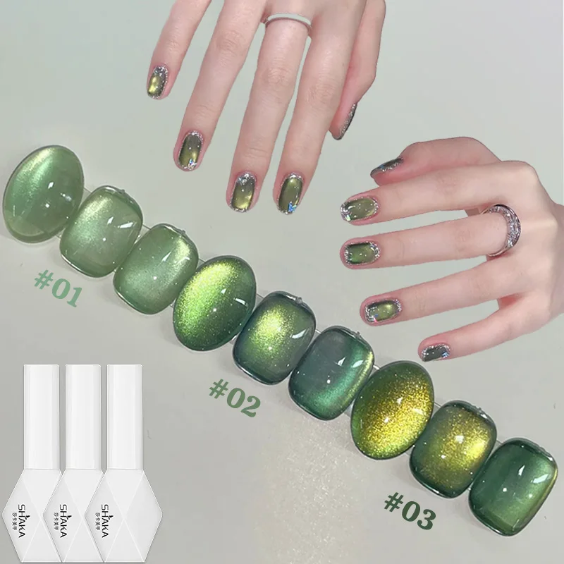 

1pcs SHAKA Autumn Nails Ice Transparent Green Gold Series Cat Eye Gel Nail Polish Glue 2025 New Whitening Popular Nail Art
