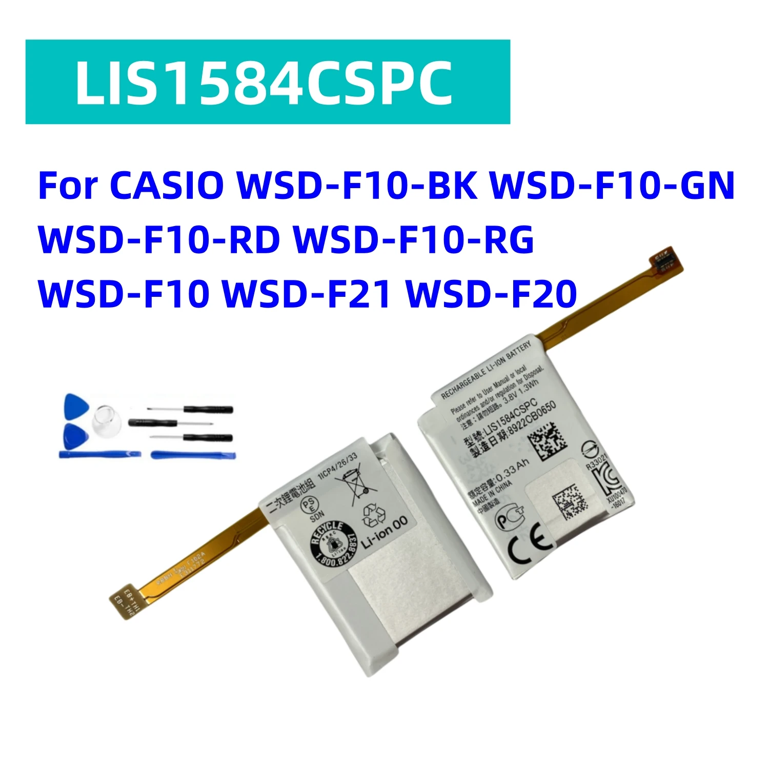 New LIS1584CSPC battery For CASIO WSD-F10-BK WSD-F10-GN WSD-F10-RD WSD-F10-RG WSD-F10 WSD-F21 WSD-F20  + Free Tools