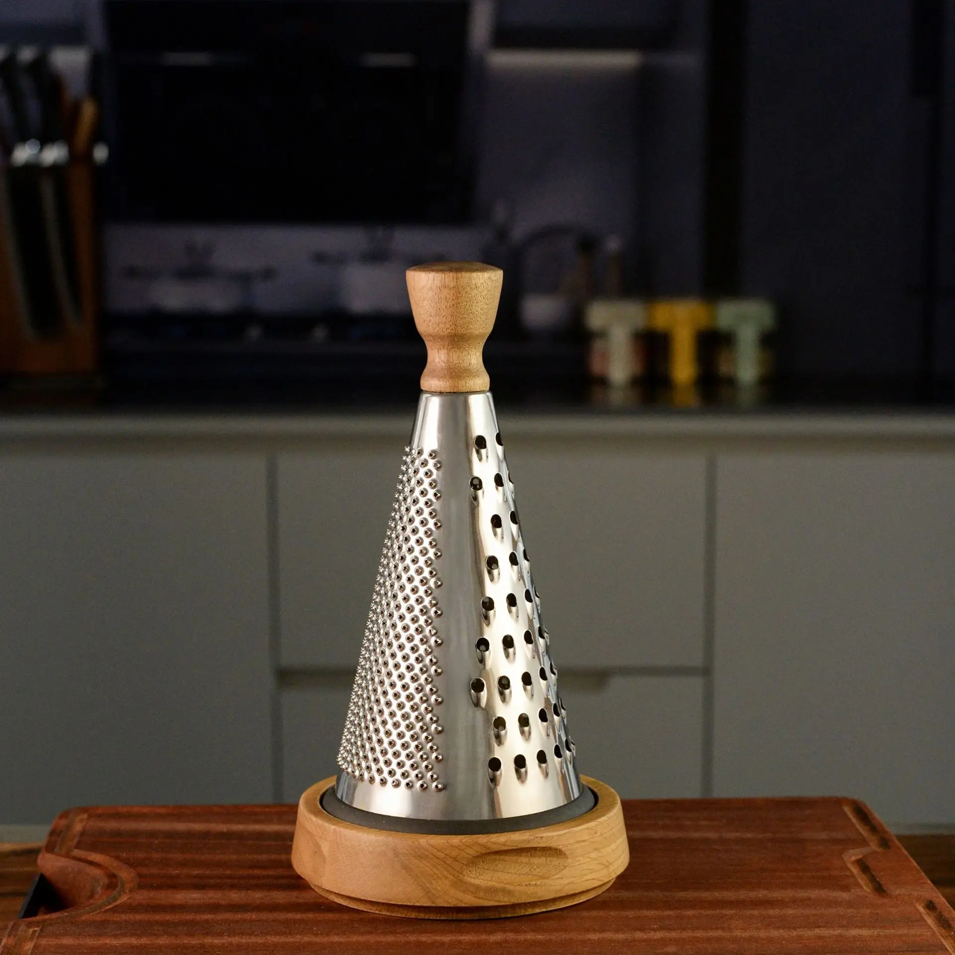 

Cone Cheese Grater with Handle Stainless Steel Cheese Grater with Wooden Handle for Vegetables Fruits