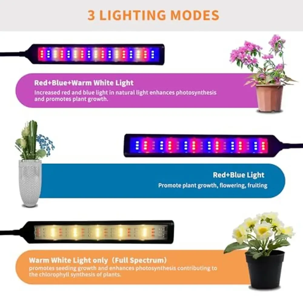 6-Head LED Full Spectrum Plant Grow Lights Adjustable Stand Clip Auto On/Off Timer Indoor Growing Iron Build Various Plants