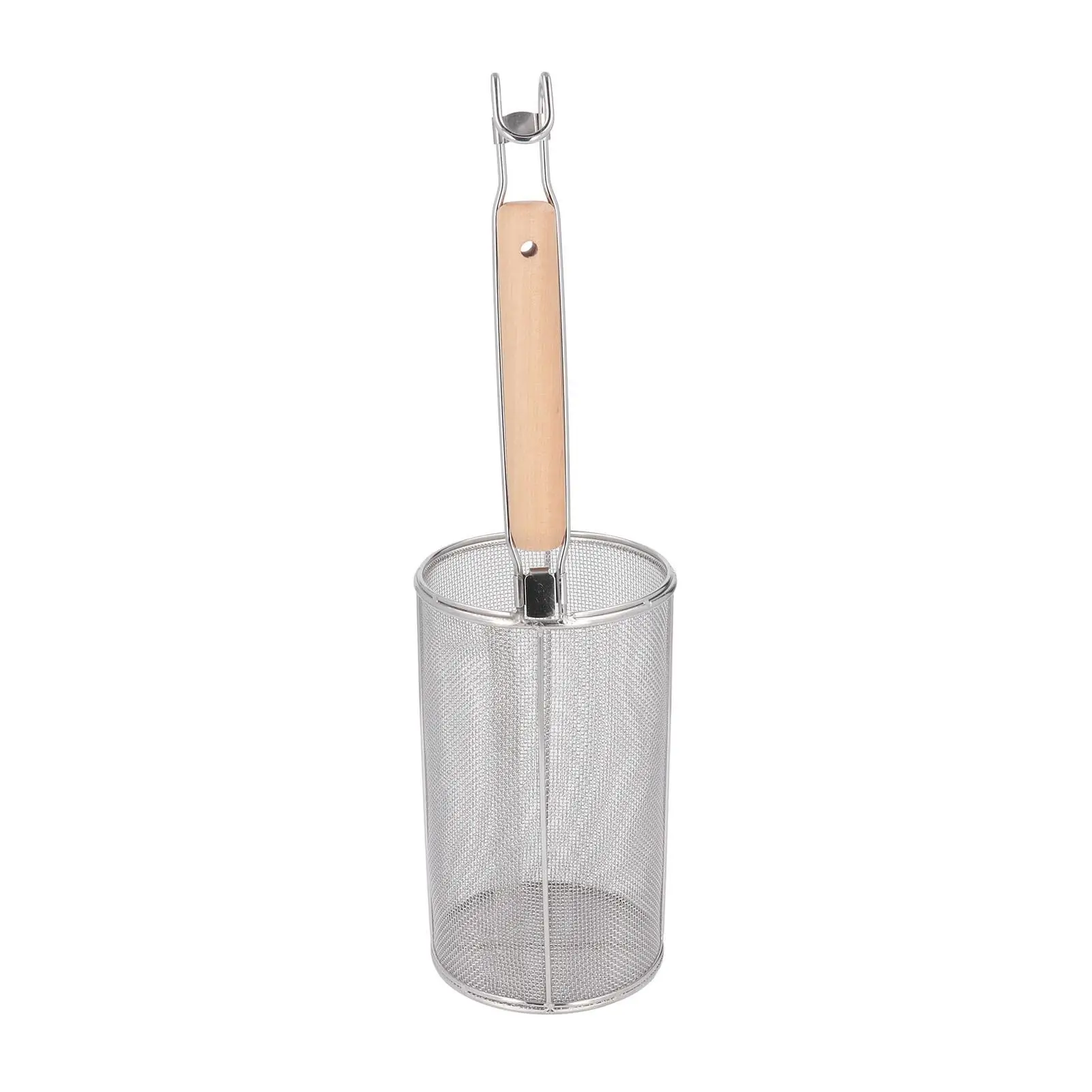 

Stainless Steel Mesh Pasta Basket with Wooden Handle - Durable, Convenient & Space-Saving for Easy Storage