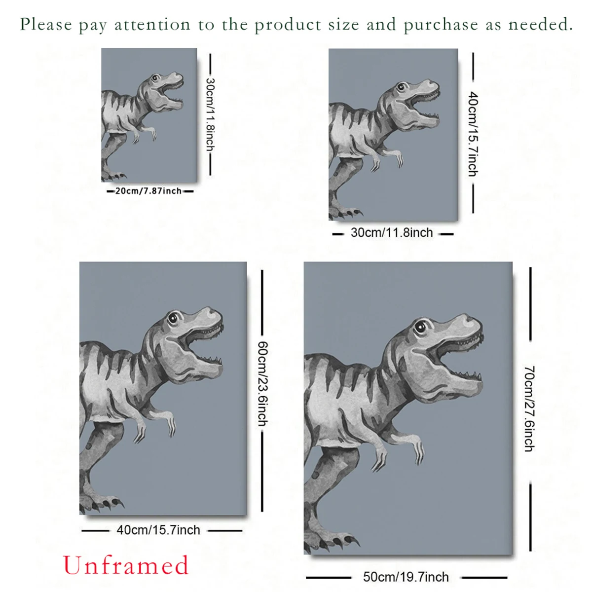 3pcs/set personalized name canvas wall posters, cartoon dinosaur art prints, modern bohemian style, suitable for nurseries, chil