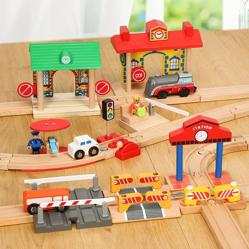 All Kinds Wooden Railway Train Track Accessories Station Tunnel Traffic Road Fit for Brand Wooden Tracks Toys