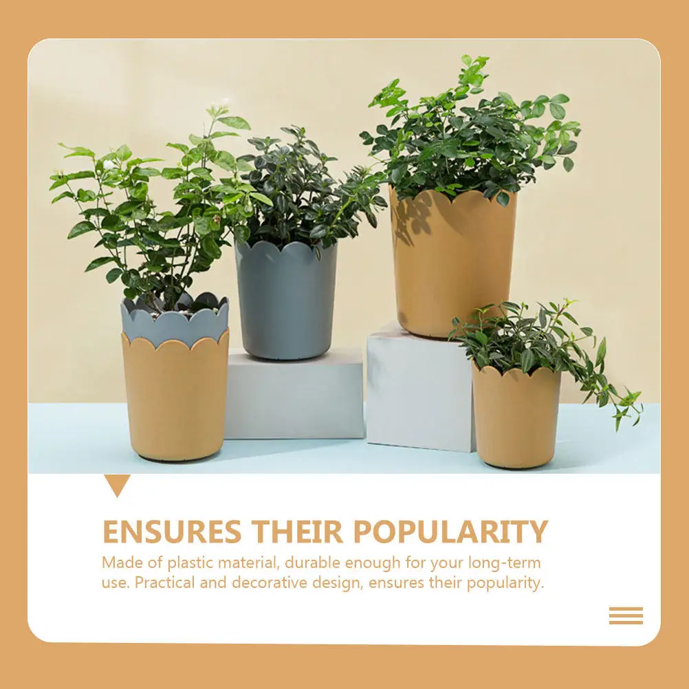 10Sets Plastic Flowerpots Cylinder Stackable Planters with Scalloped Edges Breathable Gardening Pots for Succulents Indoor