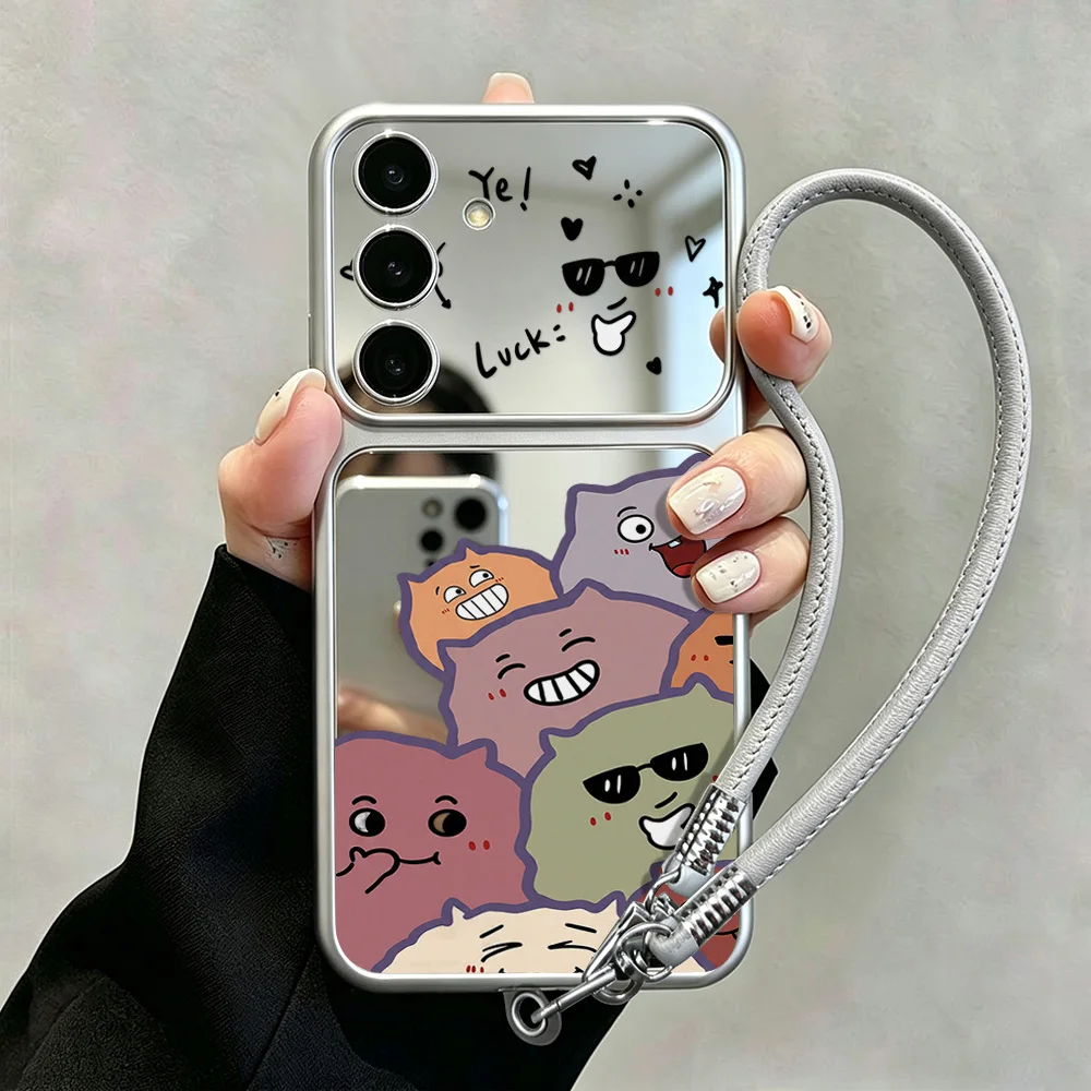 Make Up Mirror Cartoon Phone Case For Samsung S25 Ultra A57 5G A56 A55 A17 A16 A54 S26 S24 FE S23 A53 A37 A36 A35 A07 A06 Cover