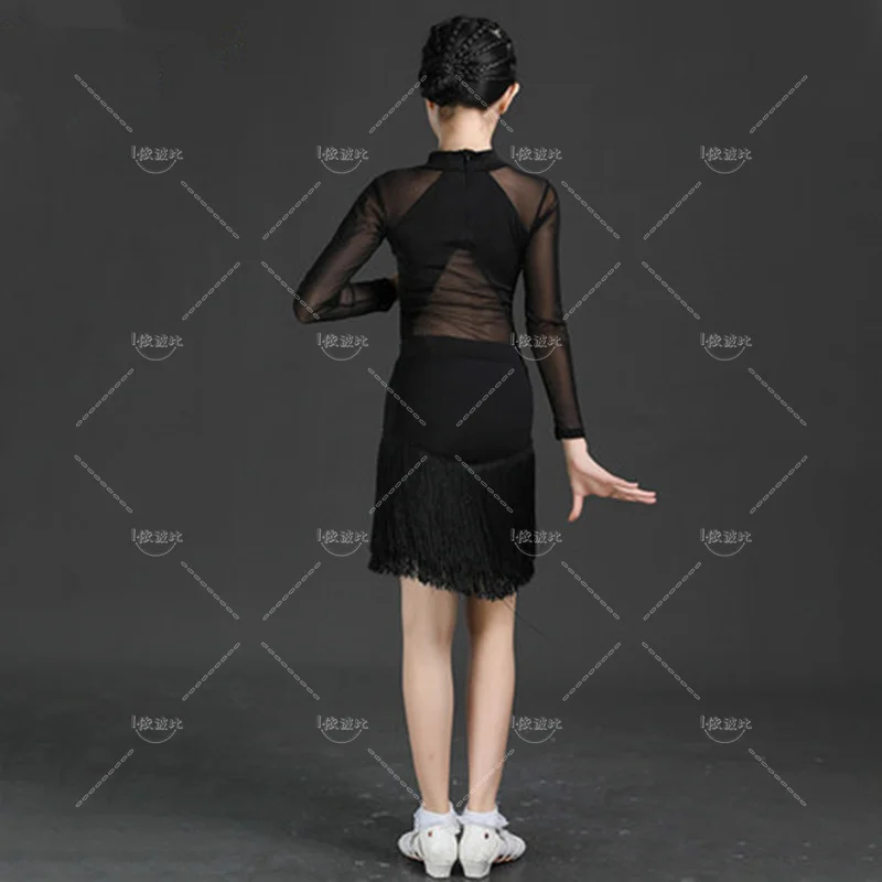 2024 Black Suits Latin Performance Summer Children's Girls Practise Training Dress Dancing Clothing Stage Performance Uniforms