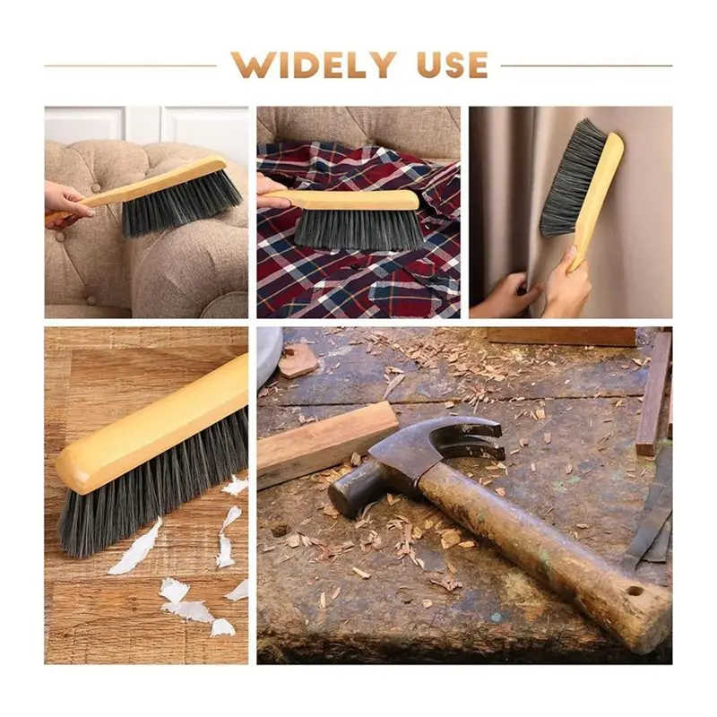 [NEW!A08R】 Dust For Hearth Tidy 2 Pieces Wooden Bench Brushes Fireplace Brush Natural Fiber Bench Soft Bristles Long Wood Handle
