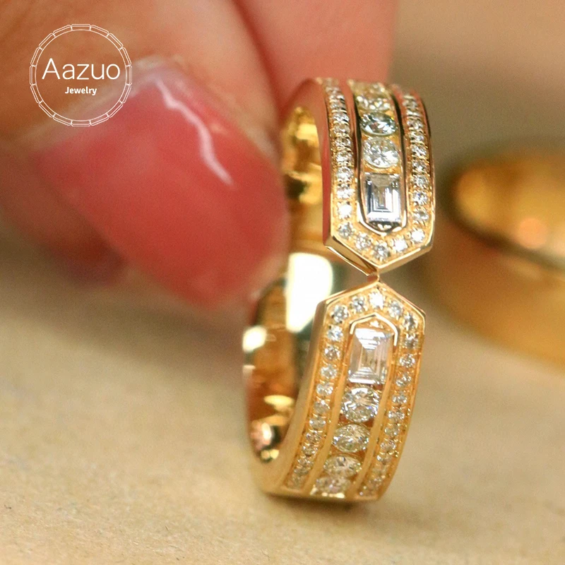 Aazuo 18K Pure Yellow Gold South Africa Diamonds 0.55ct Double Arrow Ring Gift For Women Luxury Engagement Halo anillos mujer