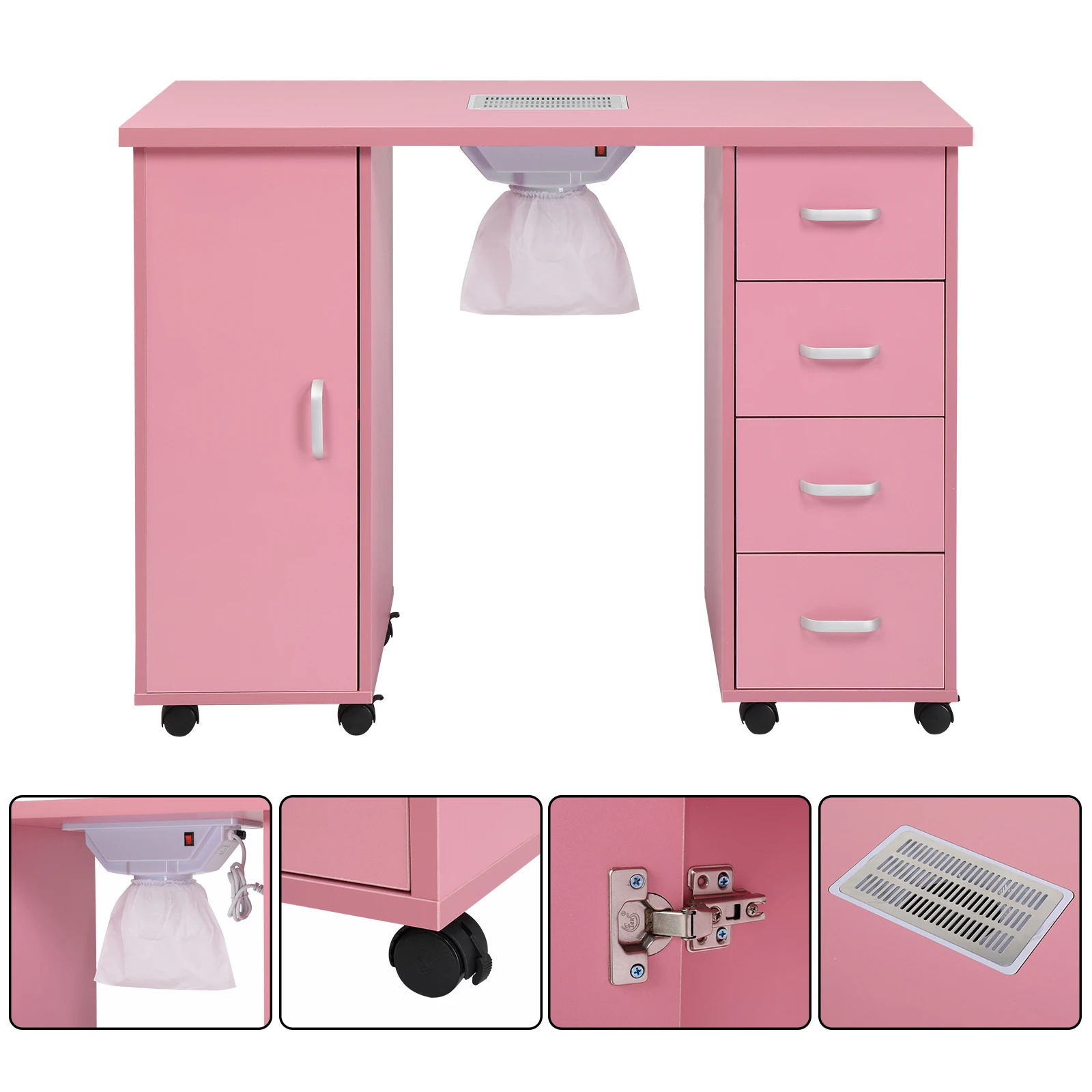 Multi Functional Nail Salon Workstation Nail Salon Technology Workstation With Motorized Vents And Lockable Rollers