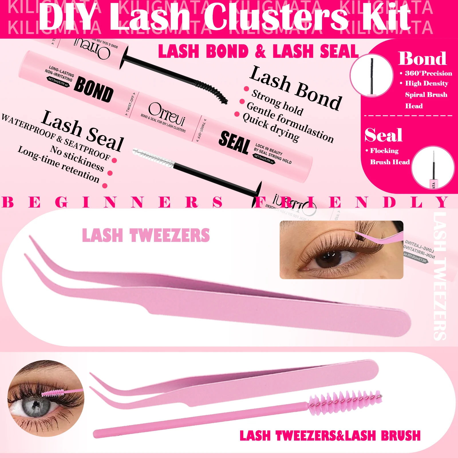800-teiliges DIY-Wimpern-Set 30D 40D 50D 60D D-Curl 8-18mm gemischte Längen Einzelne falsche Wimpern mit Klebstoff, Versiegelung und Pinzette – Detail 6