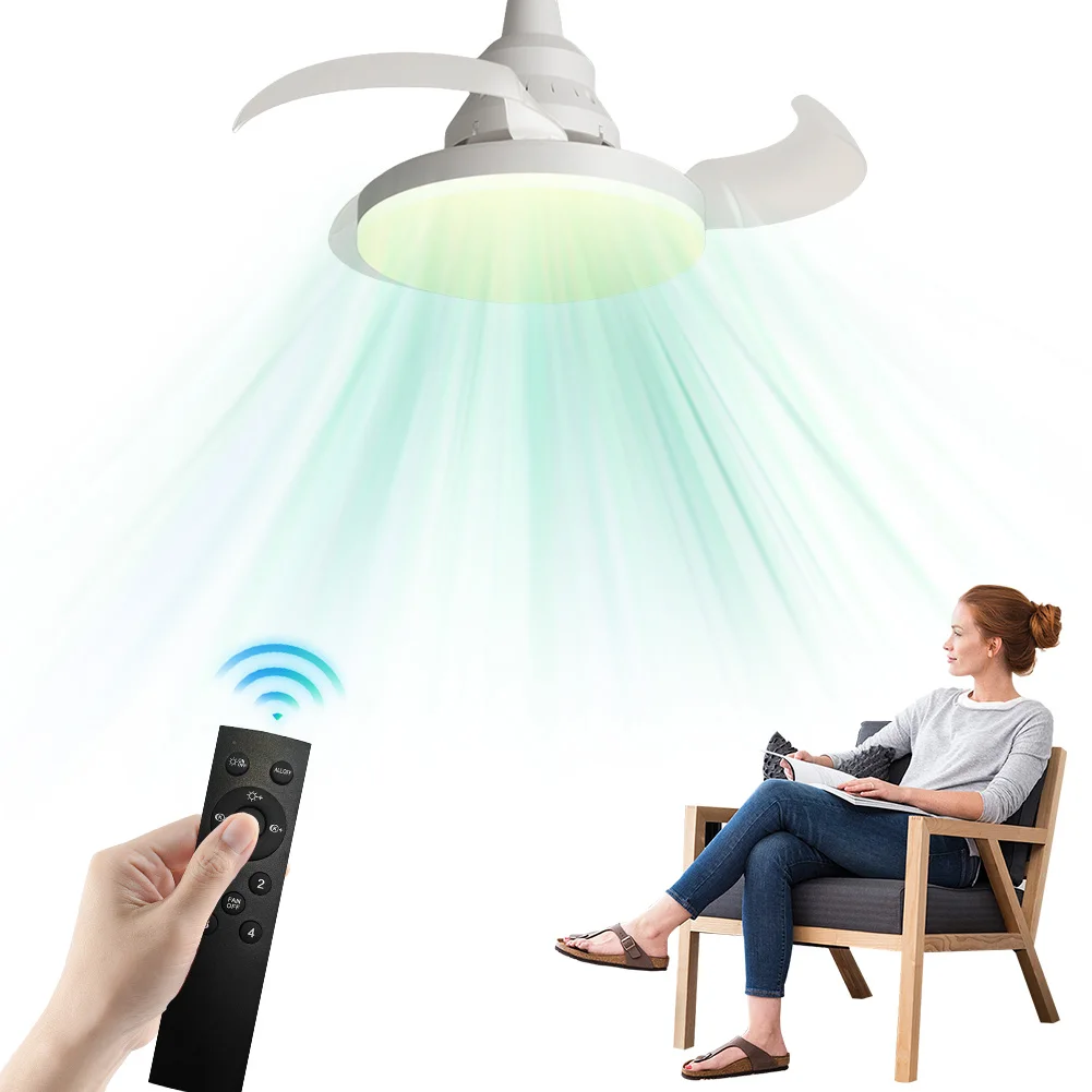 ledライト付きポータブルハンギングファン、リモコン操作、見えないリーフファン、3段階調光ファン、ダイニングルーム、寝室、リビングルーム用