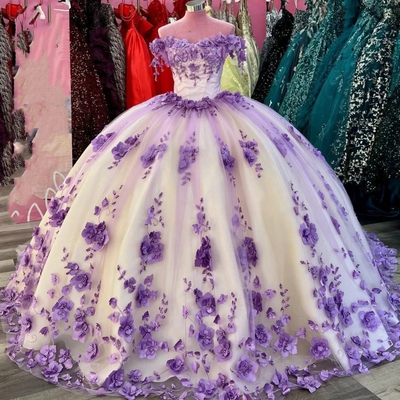 

Customized Mexican Quinceanera Dress Ballgown 3D Floral Applique Beaded Corset Sweet 16 Vestidos De 15 Años Women Prom Party