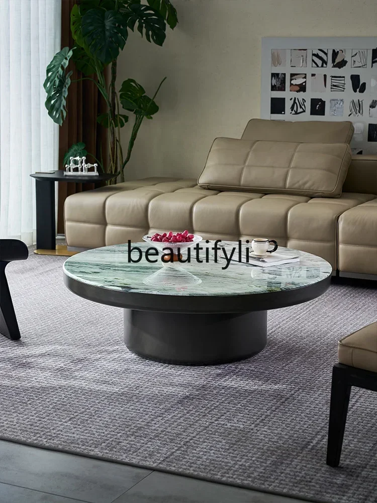 

LJYItalian Style Light Luxury Marble Coffee Table Modern Minimalist High-End Luxury Stone Round Coffee Table