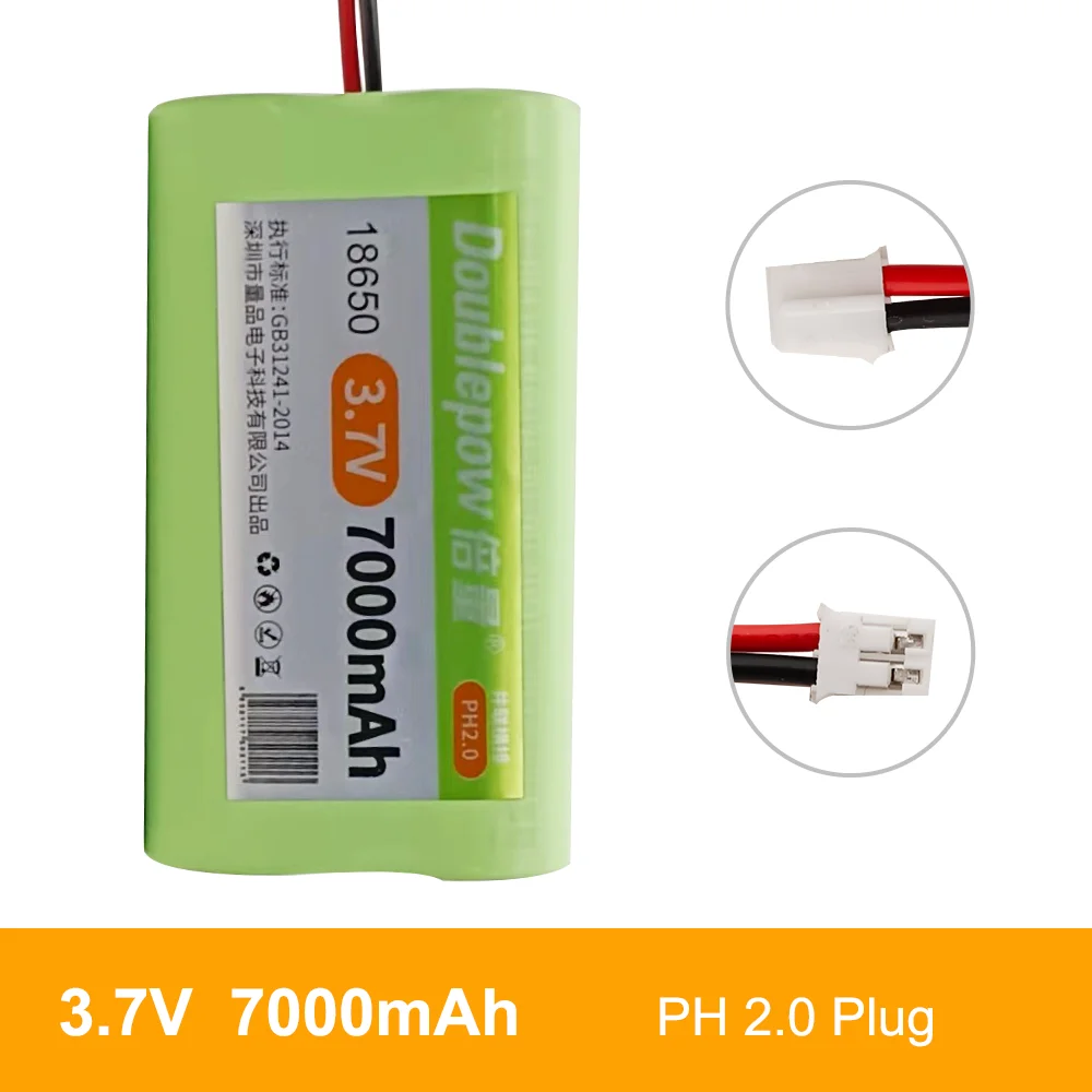 Doublepow 3.7V 18650 Lithium Battery Packs  7000mAh Rechargeable Battery Fishing LED Light Bluetooth Speaker +PH 2.0 Plug