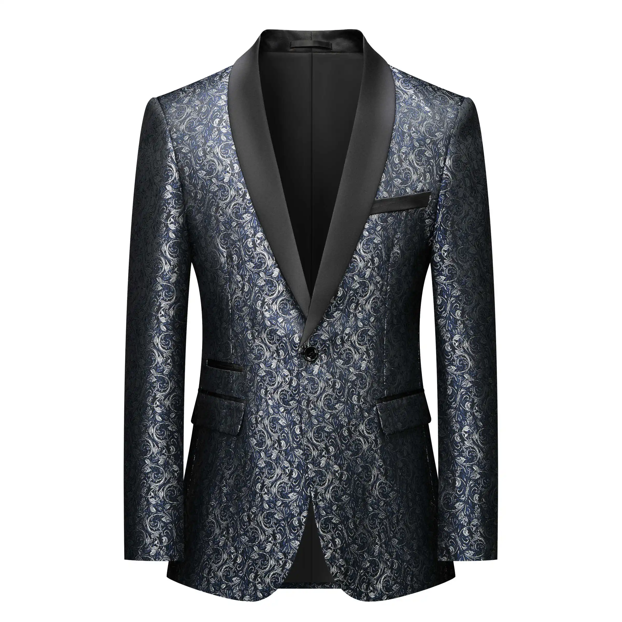 화려한 황금 장미 무늬 자카드 직물 1 조각 웨딩 정장 남자 플랩 포켓 노치 비즈니스 오피스 착용 맞춤형