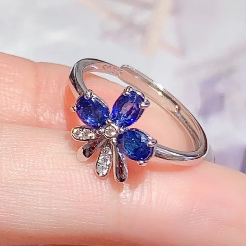 

Sterling Silver Gemstones Ring 3mm*4mm Natural Sapphire Ring with Certificate Genuine 925 Silver Sapphire Jewelry