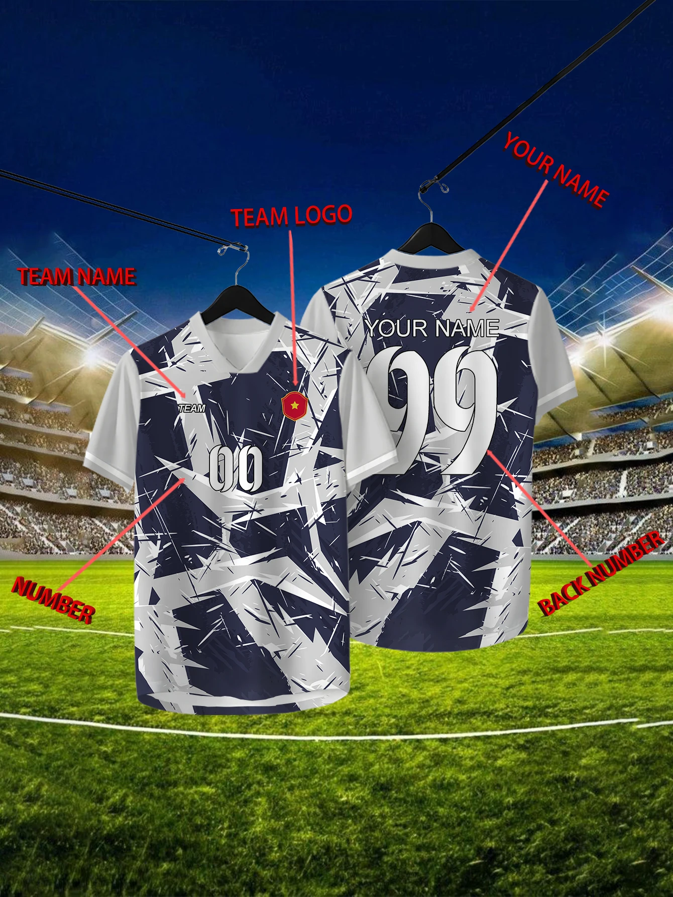 

Customized Geometric Black Short Sleeved Shirt with Team Name, Emblem, Name and Number, Outdoor Sports Short Sleeved T-shirt