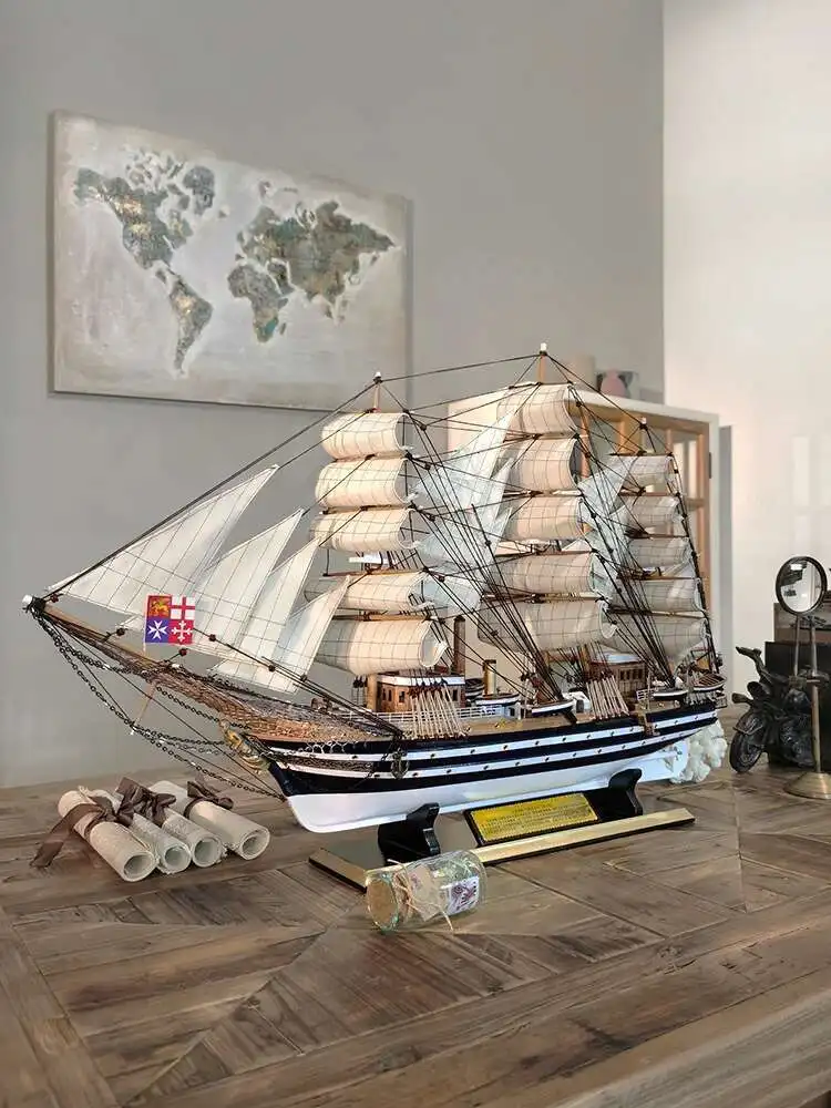 Smooth sailing, wooden sailboat model decoration, large simulation, solid wood boat, finished craft, ship opening, housewarming