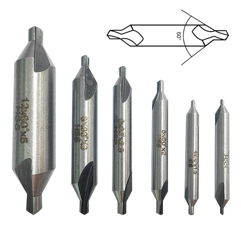 6pc Center Drill Chamfer Drill without Protective Cone Composite High-speed Steel Fixed Point Drill Full Grinding Spiral Groove