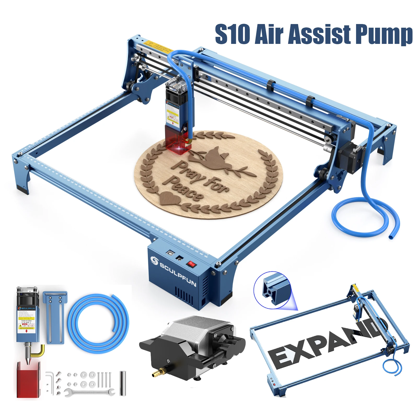 SCULPFUN S10 Air Assist Pump Laser Engraving Machine 10W Engraver High-speed Industrial-grade Carving Precision 410x400mm