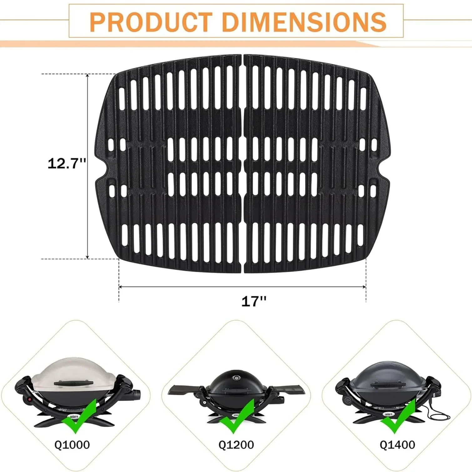 Matte Cast Iron Cooking Grates Replacement,Compatible with Weber Baby Q Q100 Q1000 Q1200 Grills,BBQ Grill Cooking Grid,7644