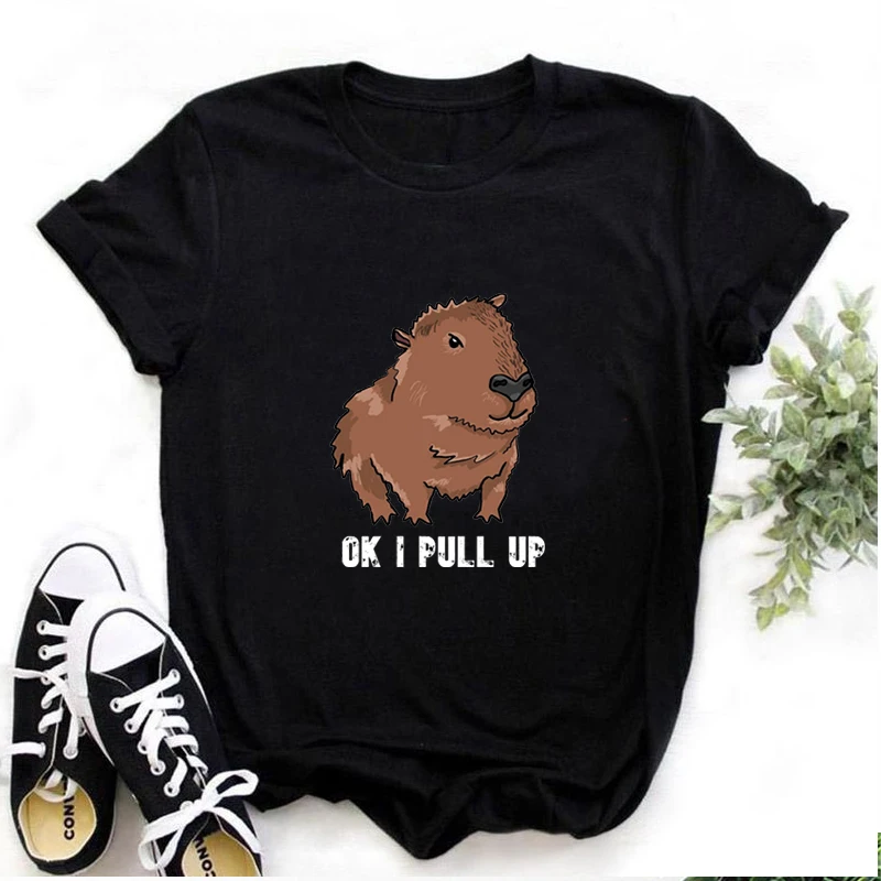 

Ok I Pull Up Capybara Print Men T Shirt Hip Hop Streetwear Funny Graphic T-Shirt Unisex Cartoon Graphic Casual Short Sleeve Tees