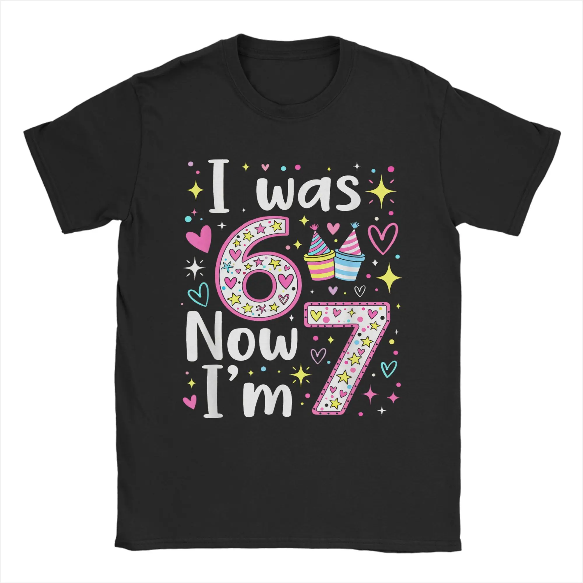 

Men's T-Shirts 7 Years Old Birthday I was 6 Now I'm 7 6 7 Funny Cotton Tee Shirt Short Sleeve T Shirt Round Neck Tops Classic