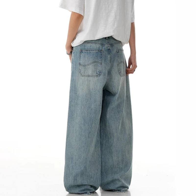 IEFB بنطال جينز أزرق مغسول أمريكي للرجال جديد عصري من قماش الدنيم كلينفيت مستقيم فضفاض واسع الساق بنطلون عتيق ملابس الشارع الشهير 9W3057