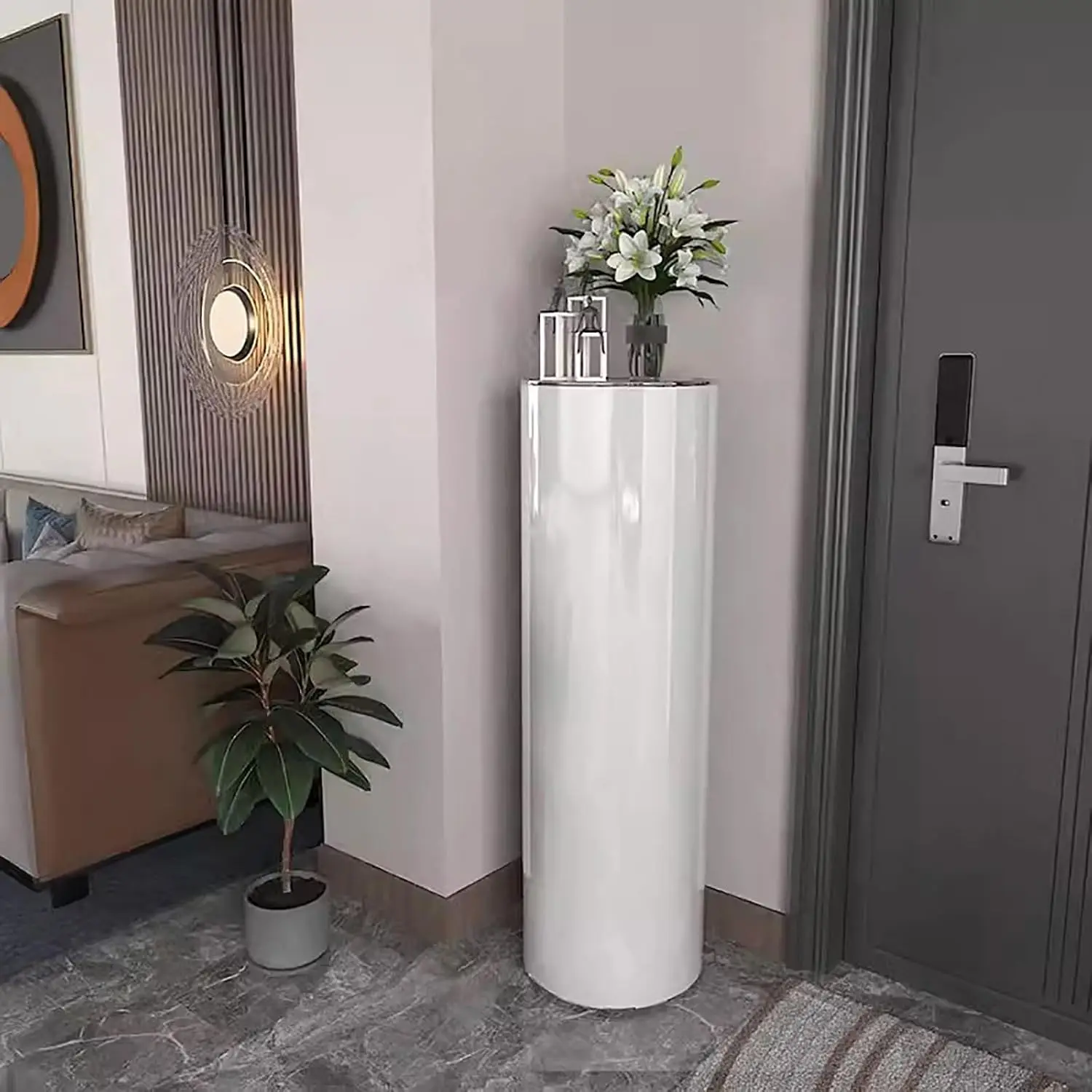 

Rotating Shoe Cabinet with Adsorption Door, Freestanding Vertical Organizer, 8-Tier White Storage Tower (47.2')