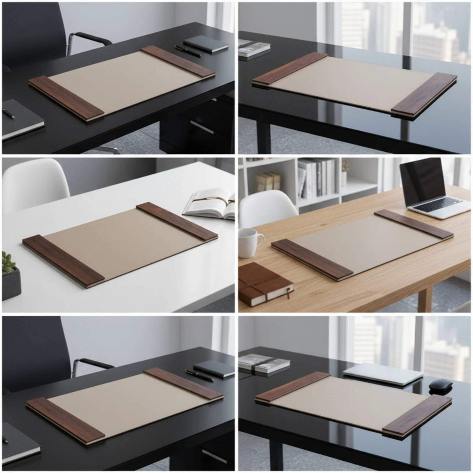 Desk Mat with Wood Panels Easy to Clean Leather Desk Pad Table Protector Mat Large Non-Slip for Office, Laptop Workspace