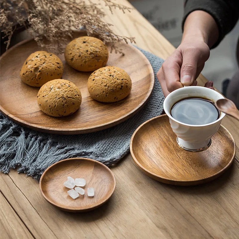 Natural Wood Hand-made Dinner PlatesUnbreakable Plate Sushi Dessert Fruit Bread Snack Tray Kitchen Bar Tableware Home Decoration